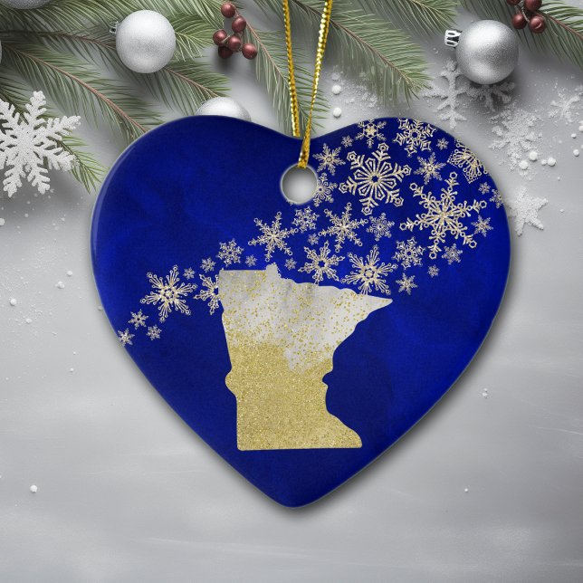 Blue Guld Snowflake Minnesota Heart Julgransprydnad Keramik (Skapare uppladdad)
