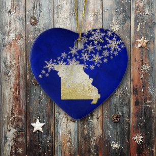Blue Guld Snowflake Missouri Heart Julgransprydnad Keramik