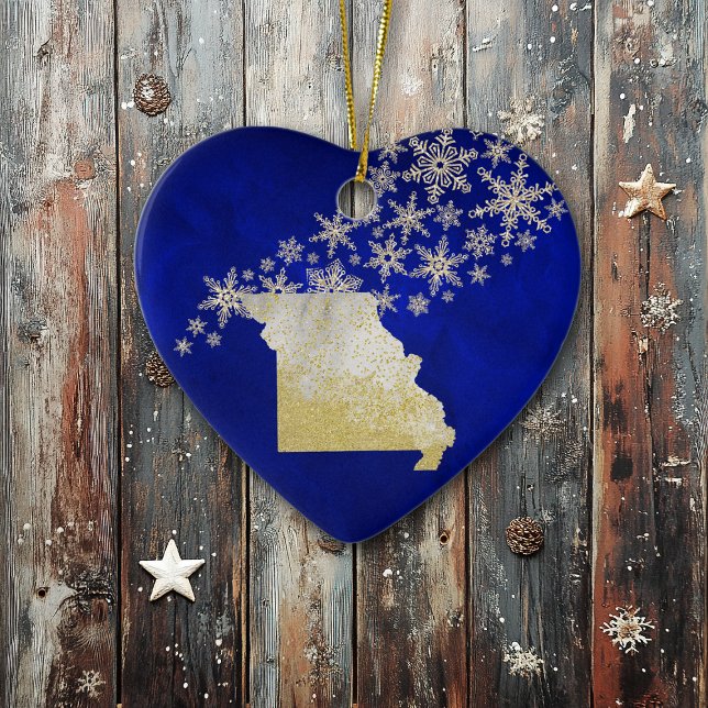 Blue Guld Snowflake Missouri Heart Julgransprydnad Keramik (Skapare uppladdad)