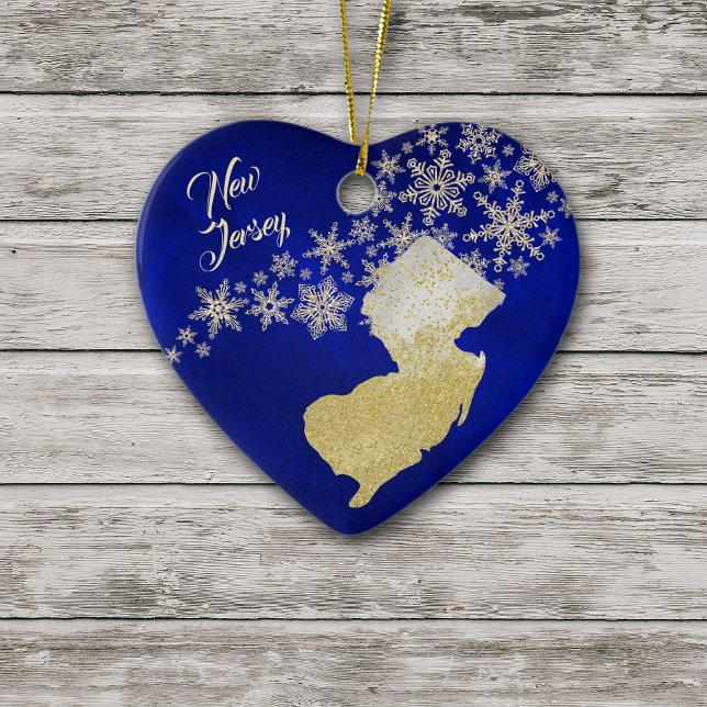 Blue Guld Snowflake New jersey Heart Julgransprydnad Keramik (Skapare uppladdad)