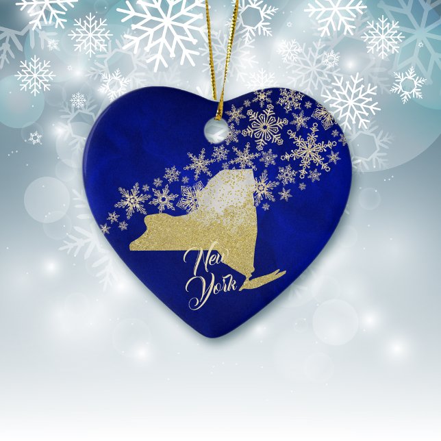 Blue Guld Snowflake New York Heart Julgransprydnad Keramik (Skapare uppladdad)