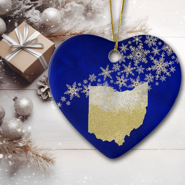 Blue Guld Snowflake Ohio Heart Julgransprydnad Keramik (Skapare uppladdad)