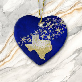 Blue Guld Snowflake Texas Heart Julgransprydnad Keramik