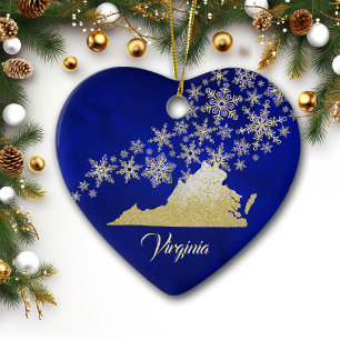 Blue Guld Snowflake Virginia Heart Julgransprydnad Keramik