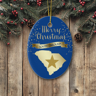 Blue Guld South Carolina Star Julgransprydnad Keramik