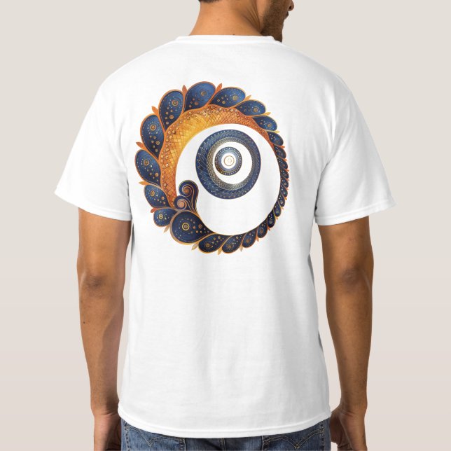 Blue & Guld Spiral Mandala - dubbelsidig Tee (Baksida)