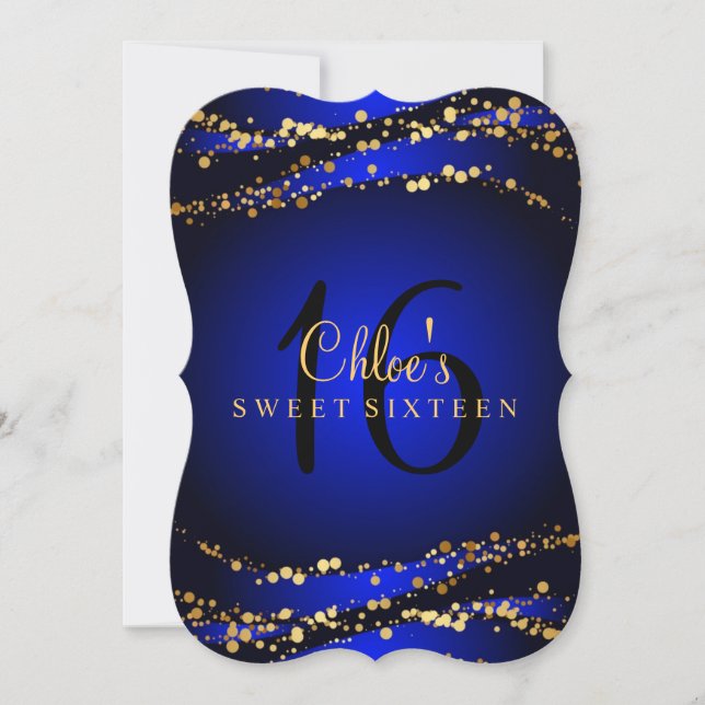 Blue & Guld Stardust Sweet 16-inbjudan Inbjudningar (Framsida)