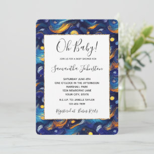 Blue Guld Starry Himmel Baby Shower Inbjudningar