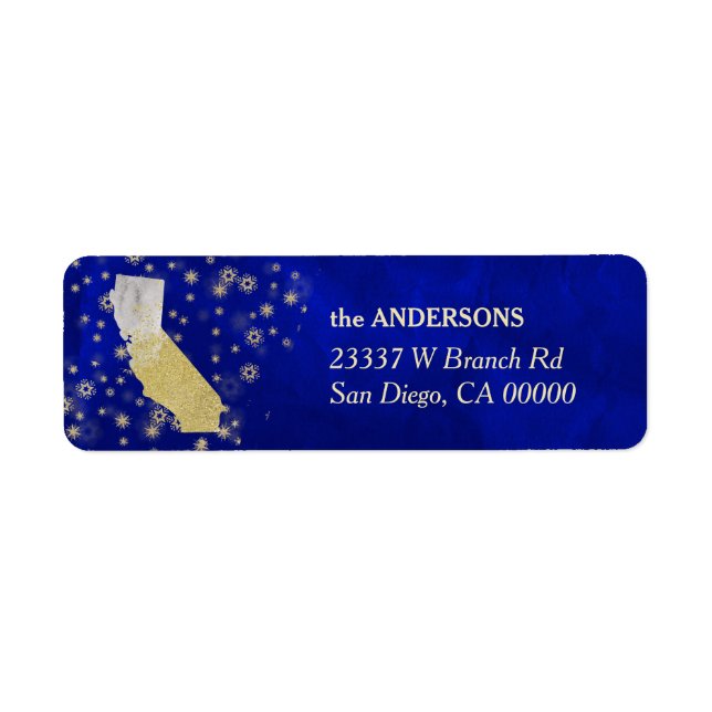 Blue Guld Stars California Returadress Etikett (Framsidan)