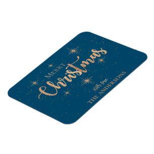 Blue Guld Stars Typography Namn God jul Magnet
