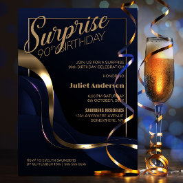 Blue Guld Surprise 90:e Födelsedagsfest inbjudan