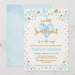 Blue Guld SweBaby Valentiness Boy Shower Inbjudningar