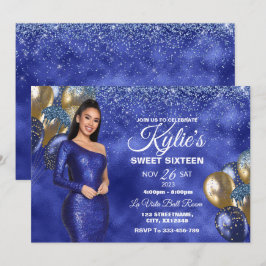 Blue & Guld Sweet 16 Girl Birthday-inbjudan Inbjudningar