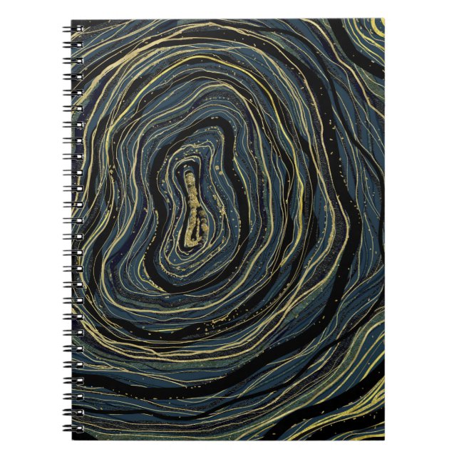 Blue Guld Swirl Glam Art Dream Journal Planner Anteckningsbok (Framsidan)