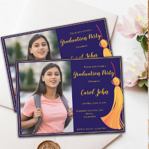Blue Guld Tassel Elegant 2025 Studentfest Inbjudningar