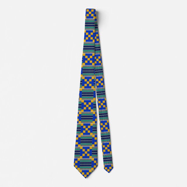 Blue Guld Teal Kente African Neck Tie Slips (Framsida)