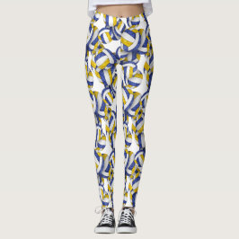 Blue guld team färg volleybollar mönster leggings