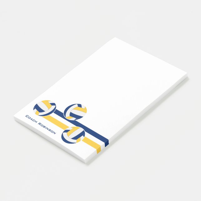 Blue guld team färg volleybollar rand post-it block (Vinklad)