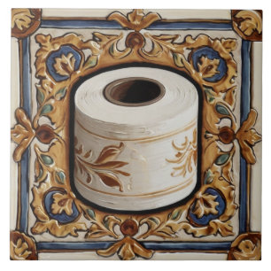 Blue Guld Toilet Papper Roll Funny Bathroom Kakelplatta