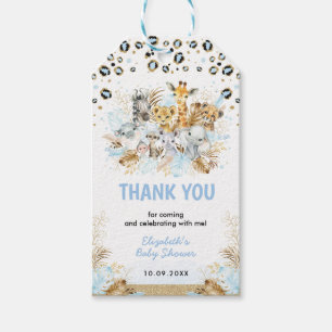 Blue Guld Tropical Safari Animals Boy Shower Presentetikett