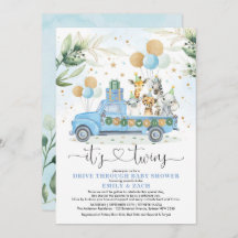 Blue Guld Twin Boys Jungle Drive Thru Baby Shower