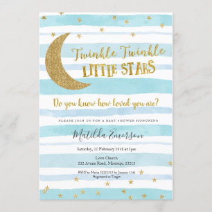 Blue Guld Twinkle Little Star Baby Shower Inbjudningar