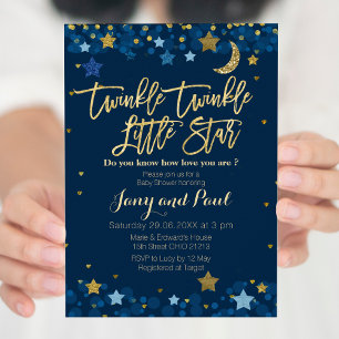 Blue Guld Twinkle Twinkle Little Star Baby Shower Inbjudningar