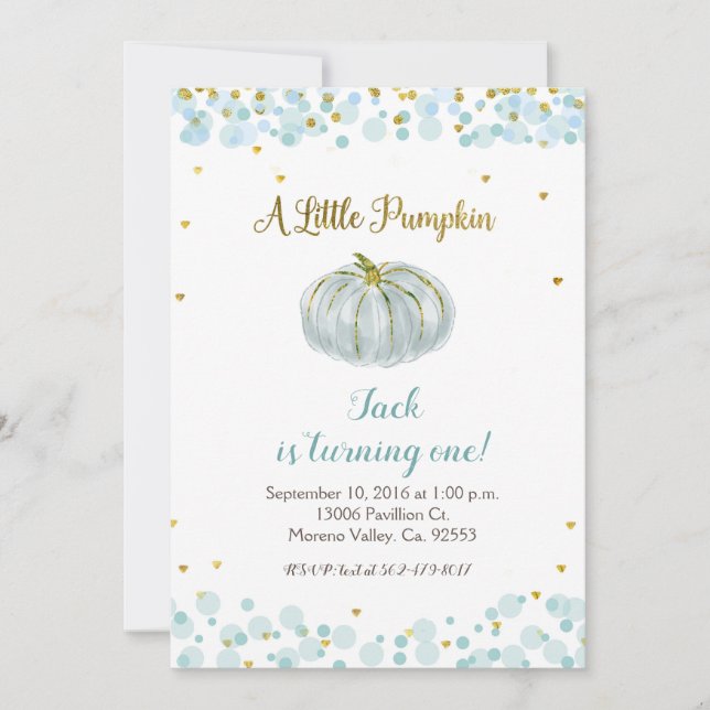 Blue Guld Vår Pumpkin vänder en inbjudan (Framsida)