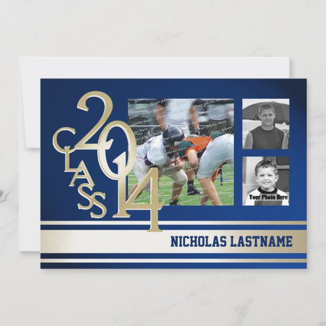 Blue Guld Varsity Rand Student Tri Photo 2014 Inbjudningar (Framsida)