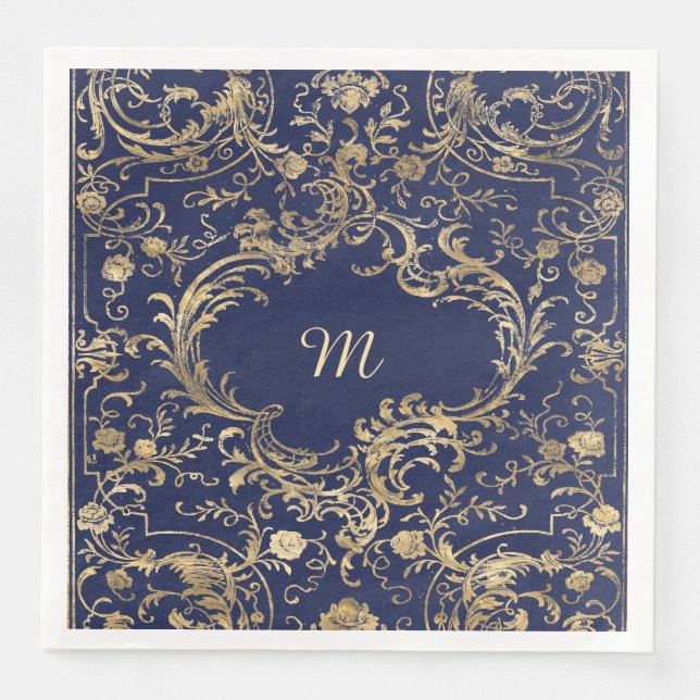 Blue guld Vintage Ornate Guld Pappersservett (Framsida)