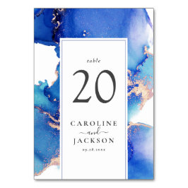 Blue Guld Watercolor Bröllop Bordsnummer