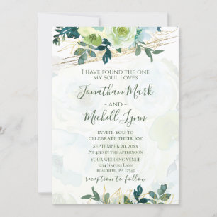 Blue Guld White Blommigt Greenery Christian Bröllo Inbjudningar