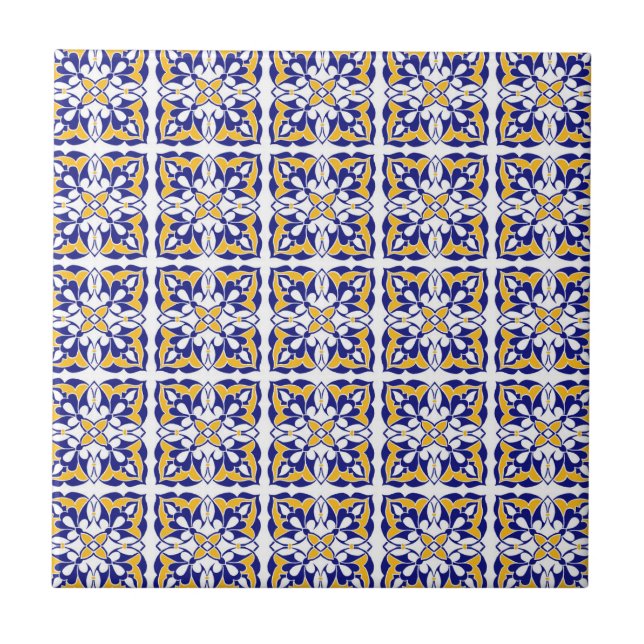 Blue Guld White Moroccan Tile Mönster Kakelplatta (Framsidan)
