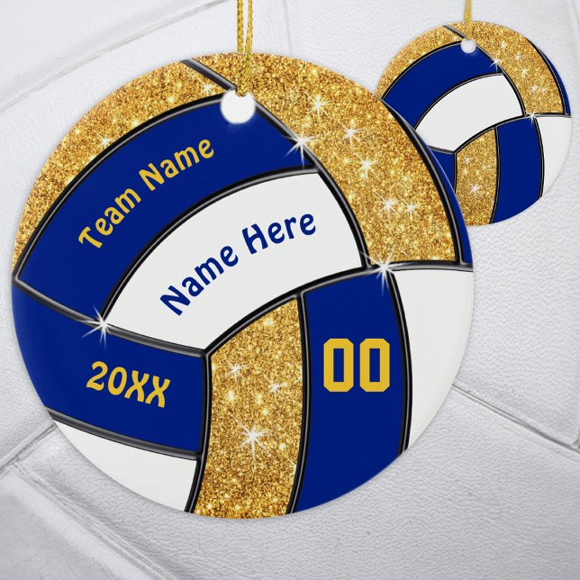 Blue Guld White, Personlig Volleyball Ornaments Julgransprydnad Keramik (Blue, White and Gold, Personalized Volleyball Ornaments. Volleyball Team Gifts, Volleyball Favors. )