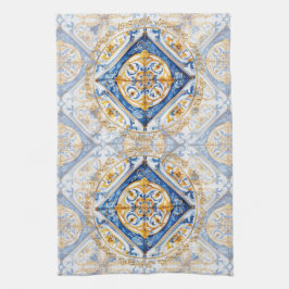 Blue Guld & White Talavera Azulejo Tile-utseende Kökshandduk