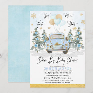 Blue Guld Winter Drive Thru Pojke Shower Inbjudningar