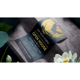 Blue & Guld YOGA Massage Therapy Studio Open House Reklamblad