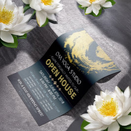 Blue & Guld YOGA Massage Therapy Studio Open House Reklamblad
