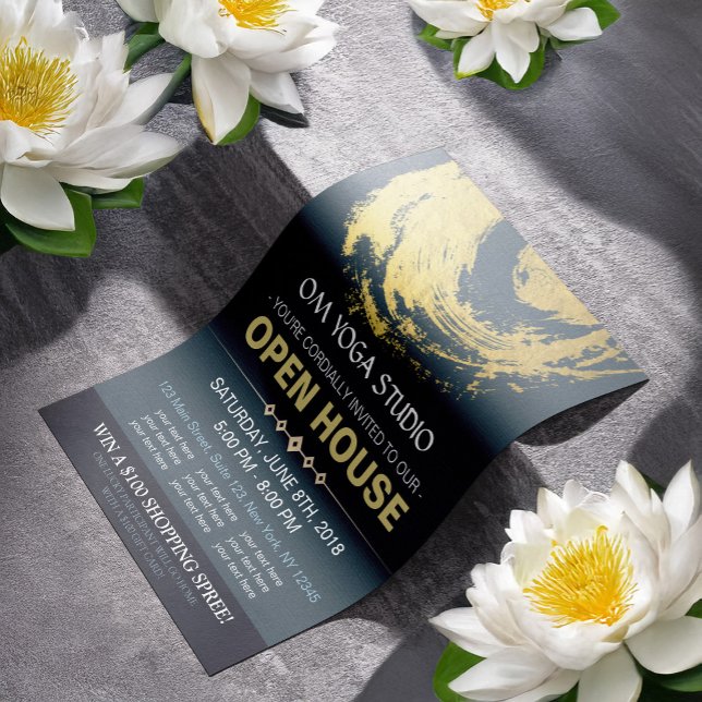 Blue & Guld YOGA Massage Therapy Studio Open House Reklamblad (Skapare uppladdad)