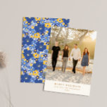 Blue Gult Blommigt Hanukkah Helgdag Photo Elegant Julkort<br><div class="desc">Skicka det varmaste önskemålen den här säsongen med vårt fotokort för anpassningsbarnas helgdag, med en vacker blandning av personligens familjefoto på framsidan och en pulserande design för blått och gult blommigt på baksidan. Perfekt för att dela med dig av familjens favoritstunder gör detta kort för elegant att du kan skicka...</div>