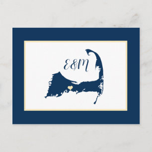 Blue Gult Cape Cod Bröllop spara datum Vykort