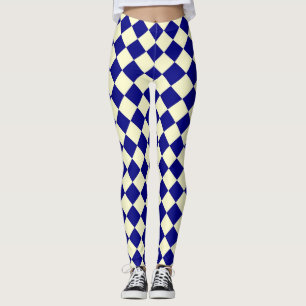 Blue Gult Checker Diamond Mönster Leggings