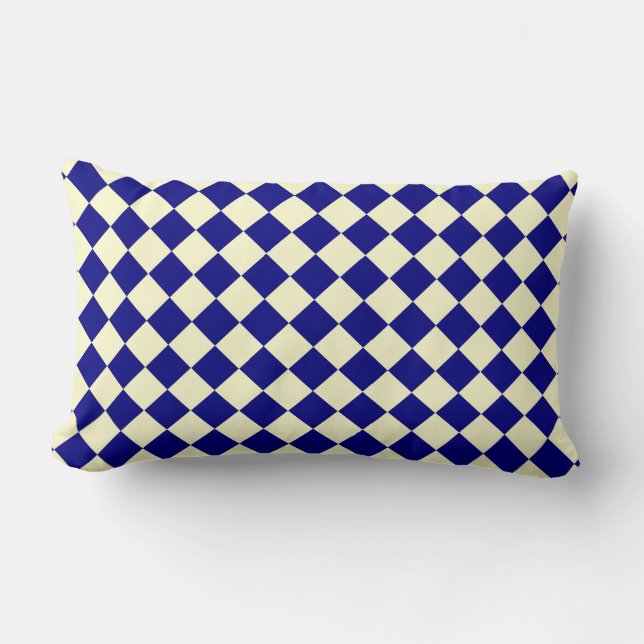 Blue Gult Checker Diamond Mönster Lumbarkudde (Framsida)