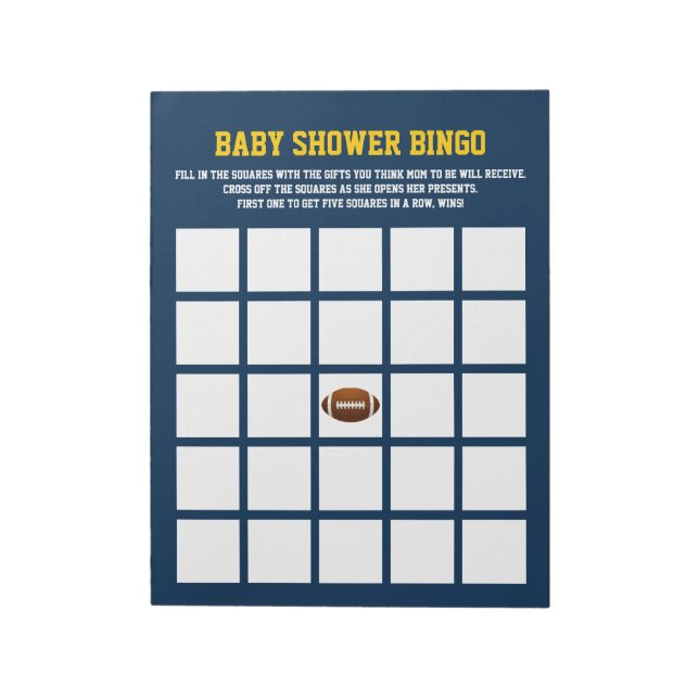 Blue Gult FOOTBALL babydusch BINGO GAME Anteckningsblock (Roterad)