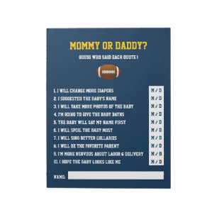 Blue Gult FOOTBALL babydusch Guessing GAME Anteckningsblock