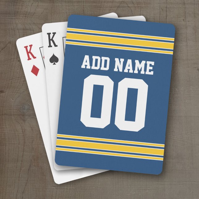 Blue Gult Football Team Jersey namn och nummer Spelkort (Personalized Playing Cards - Sports Jersey Design)