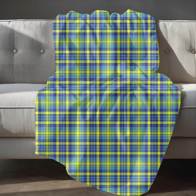 Blue Gult Grönt Tartan Play Mönster Fleecefilt (Blue Yellow Green Tartan Plaid Pattern Fleece Blanket)