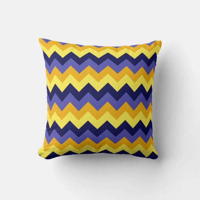 Blue Gult Guld Chevrons Dekorativ kudde (Framsida)