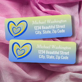 Blue Gult Heart Peace Anti Krig Ukraina Inspired Returadress Etikett