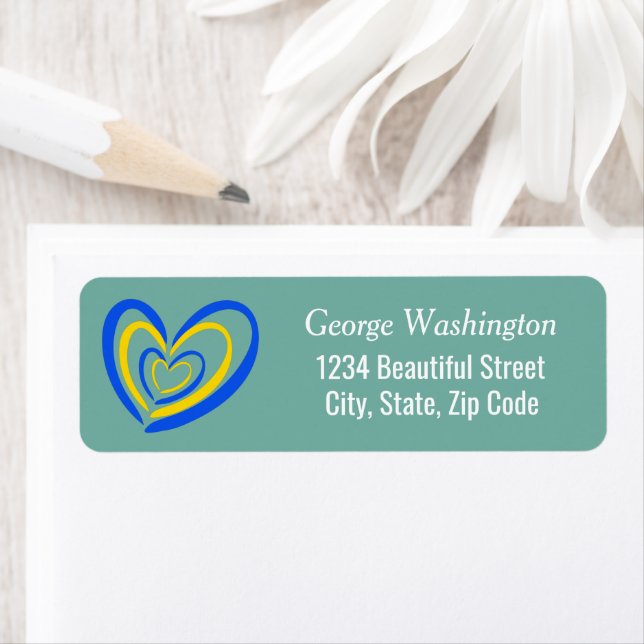 Blue Gult Heart Ukraina förespråkade fred mot Krig Returadress Etikett (Insitu)